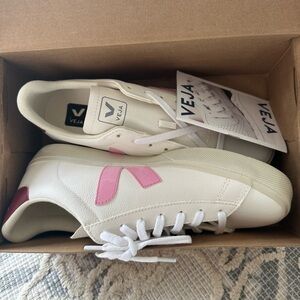 Veja White and Pink Sneakers